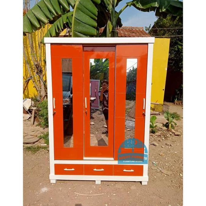 Terlaris Kunci /Lemari Baju 3 Pintu /Lemari Sliding /Lemari Geser /Lemari Minimalis Furniture