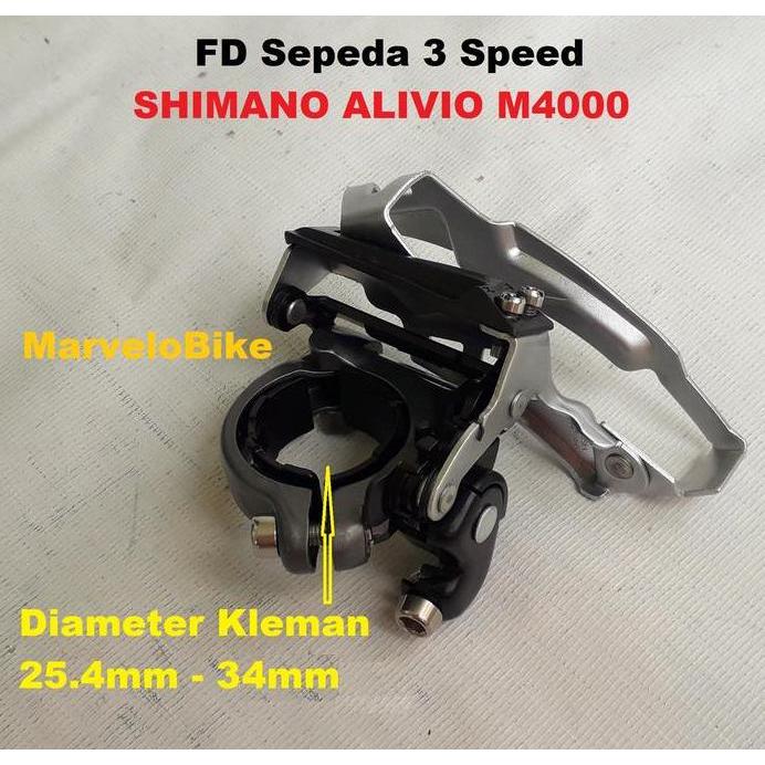 FD Front Derailleur Sepeda 3 Speed Tarikan Atas Bawah SHIMANO ALIVIO M4000