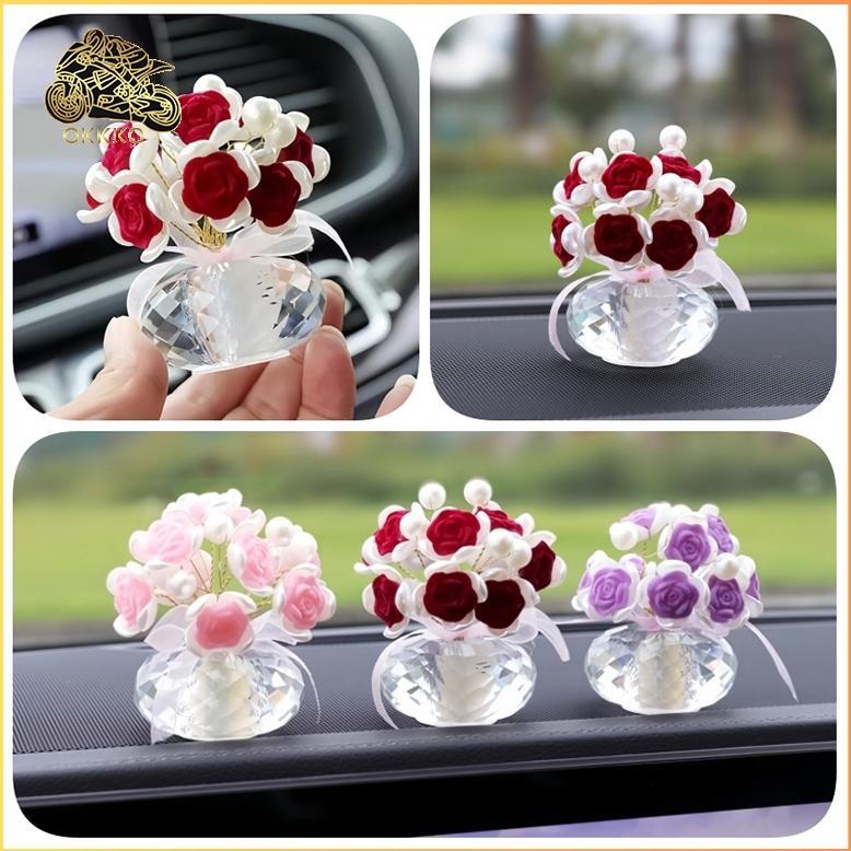 Ornamen Parfum Aromaterapi Mawar Kristal / Aksesoris Bunga Tuk Mobil / Parfum Mobil Mewah Tahan Lama