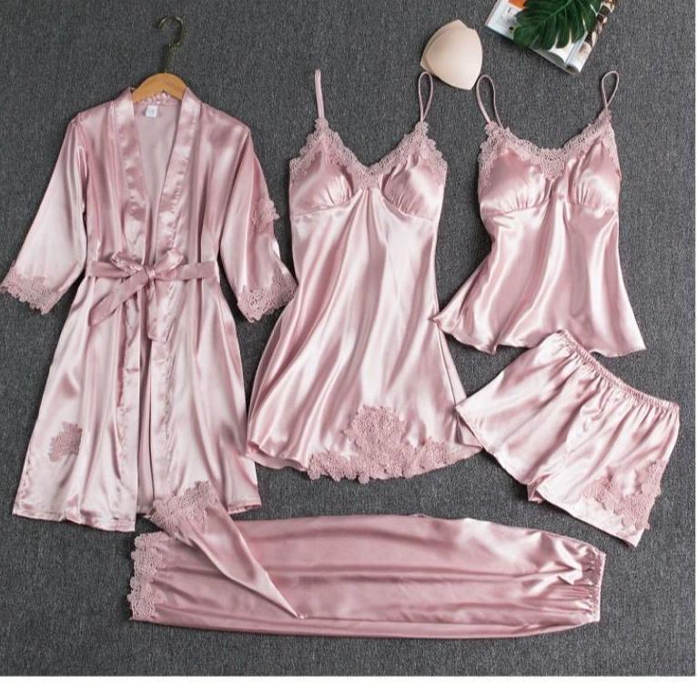 DISKON PIYAMA SET SEXY KIMONO 5 IN/BAJU DINAS MALAM WANITA HOT/BAJU DINASBAJU TIDUR/BAJU TIDUR SATIN