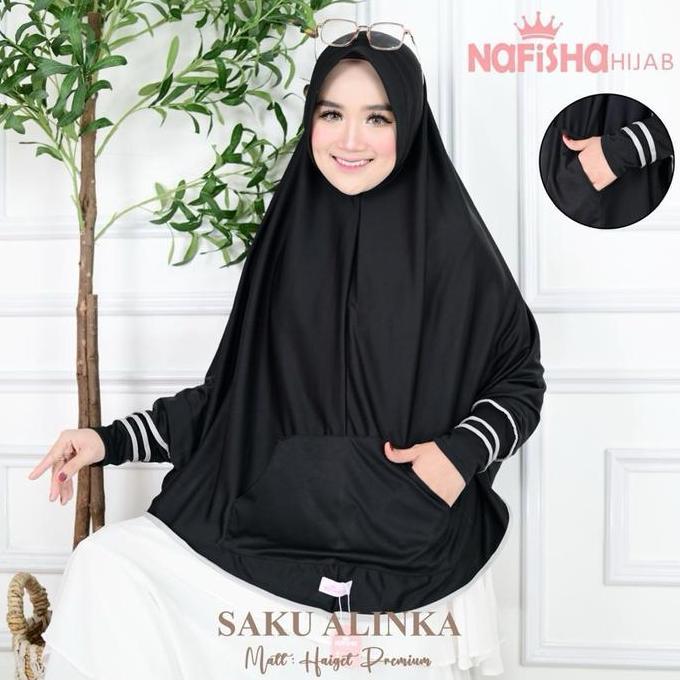 Jilbab Lengan Saku alinka Hijab bergo Lengan / Jilbab Khimar / Bergo instan Kerudung Muslim Hitam Sy