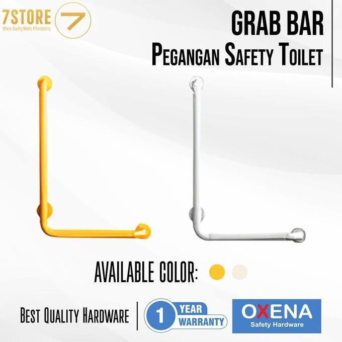 OXENA Pegangan Safety Toilet OXGB A03 Bar 90 Derajat Bentuk L Putih/Kuning Rangka Aluminium Anti Bak