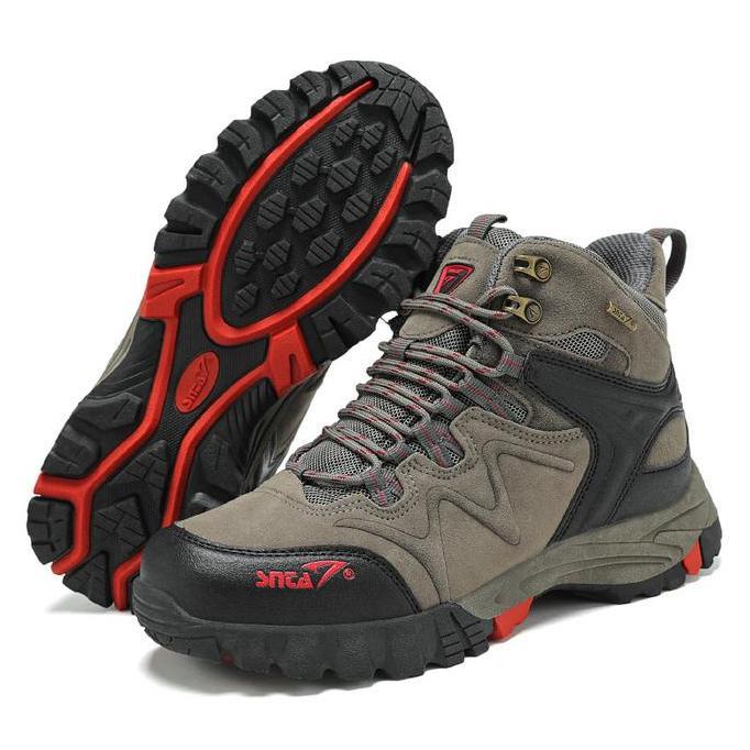 Sepatu Gunung SNTA 496 - Grey Red Semi Waterproof + Tali Cadangan Outdoor 100% Original FA