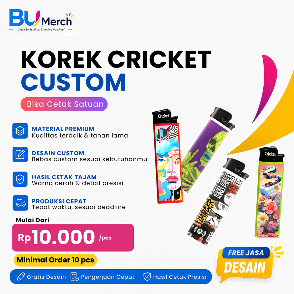 Korek Cricket Custom | Cetak Korek Cricket Custom | Bebas Desain Sukasuka | Cetak Prin UV Full Color