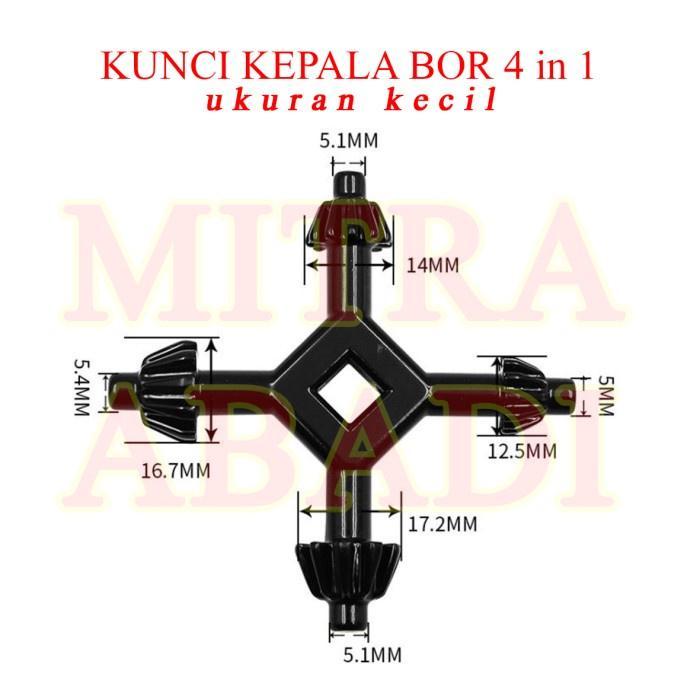 Kunci Kepala Bor 4 Cabang / Drill Chuck Key 4 In 1 Universal