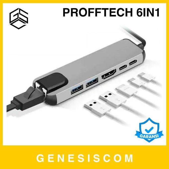 USB Hub PROFFTECH 6in1 Type C to HDMI+LAN RJ45+USB3.0+Tipe C PD Macbook - 3.0 Adapter Adaptor Splitt