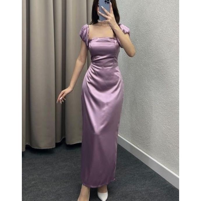 100% AMAN DRESS SABRINA SATIN SILK TINA DRESS KOREAN