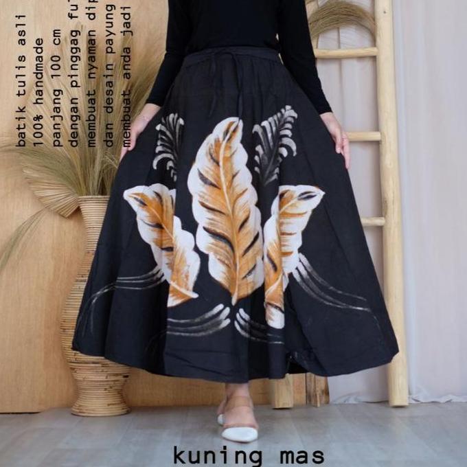 Rok Batik Payung Cap Lukis Lilin Daun Modern Handmade Tulis Klok Bawahan Kerja Muslim Kondangan Terb