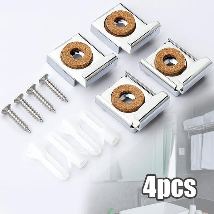 COLOCAS 4pcs/Set Bracket Cermin Dinding Klem Penjepit Kaca Cermin Dinding Plat Jepit Kaca Cermin Wes