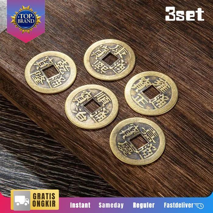3Set/15Pcs Koin Feng Shui Kuningan Uang Koin China Koleksi Uang Koin Kuno Uang Logam Kuno