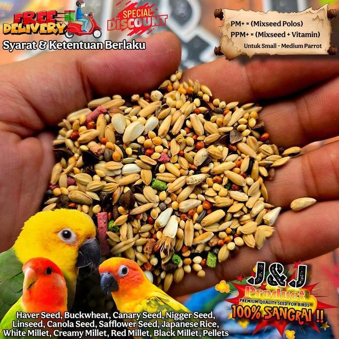 * J&J PARROT PHARMACY MIX PLUS (PPM+) (5KG) PAKAN LOVEBIRD, FALK, CONURE //