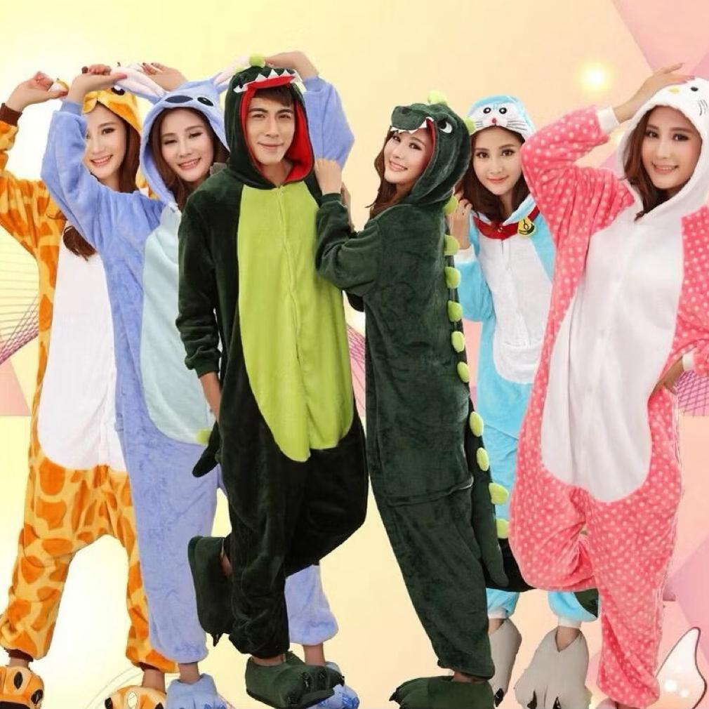 BAJU ONESIE KOSTUM COSPLAY DEWASA ANAK DINO TOTORO JERAPAH PENGUIN STITCH SAPI PIKACHU CAPYBARA SERI