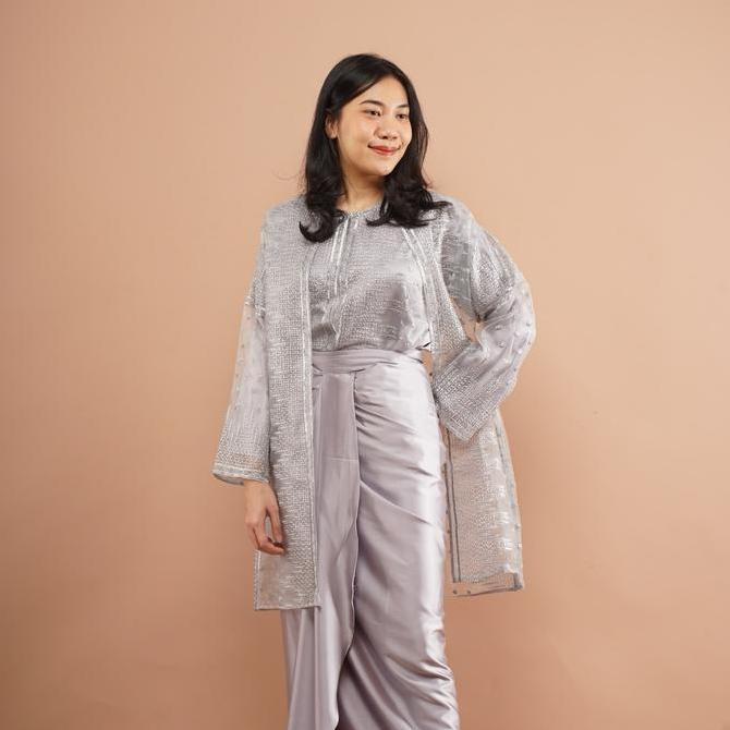 Setelan 3 in 1 Outer Organza Rok Pola (Ameena) lilit Silk Wanita Muslim Soft HS