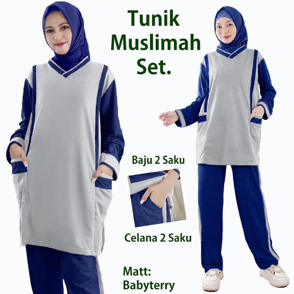 OFFICIAL SET TUNIK MUSLIMAH BAJU SETELAN TUNIK WANITA MUSLIMAH OLAHRAGA SENAM TRAINING JUMBO XL XXL 