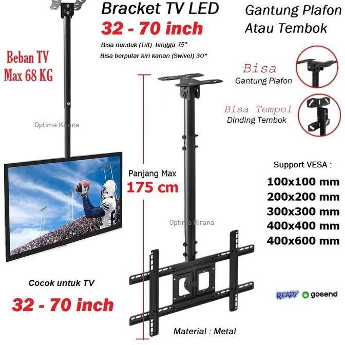 TERBARU - Bracket TV 70 65 62 60 57 55 52 47 42 37 32 inch LED Wall or Ceiling Mount Breket Braket G