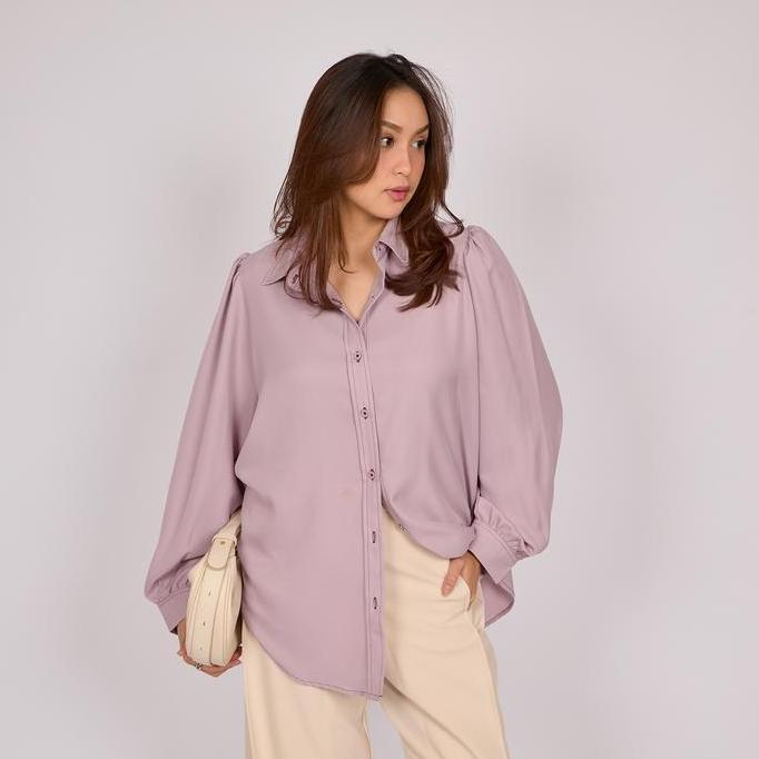 Carla Shirt HT by Fashiontoday - Kemeja Premium Wanita Lengan Puff Contrast Stitching  - Bisa Sampai