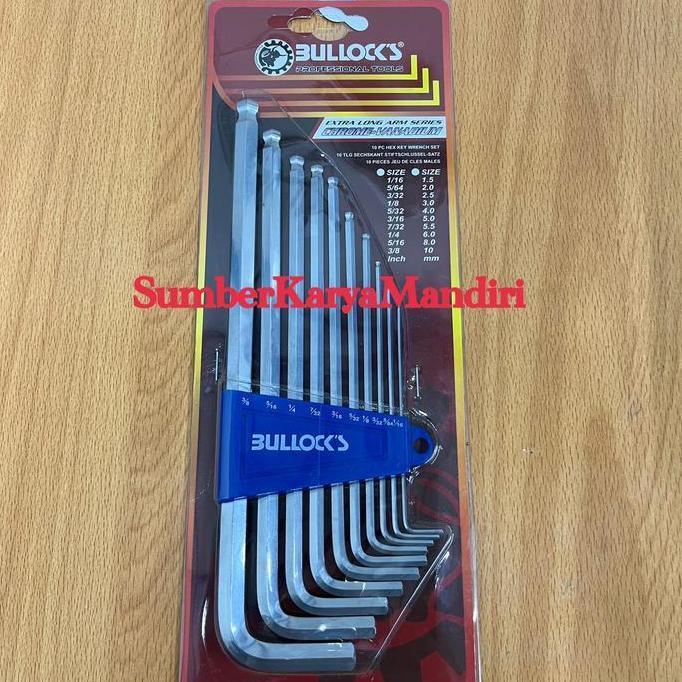 Ready Kunci L Set Inch Long Ballpoint Bullock 1/16" - 3/8" (10Pcs)