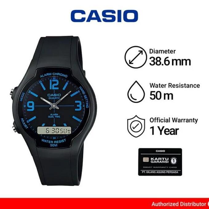 Ready JAM CASIO ORIGINAL AW90H AW-90H-2B JAM CASIO PRIA DIGITAL KARET