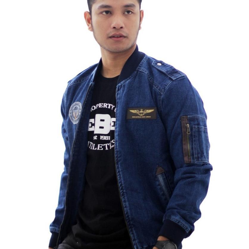 sale JAKET JEANS BOMBER ROCAFELA / JAKET JEANS PRIA BOMBER