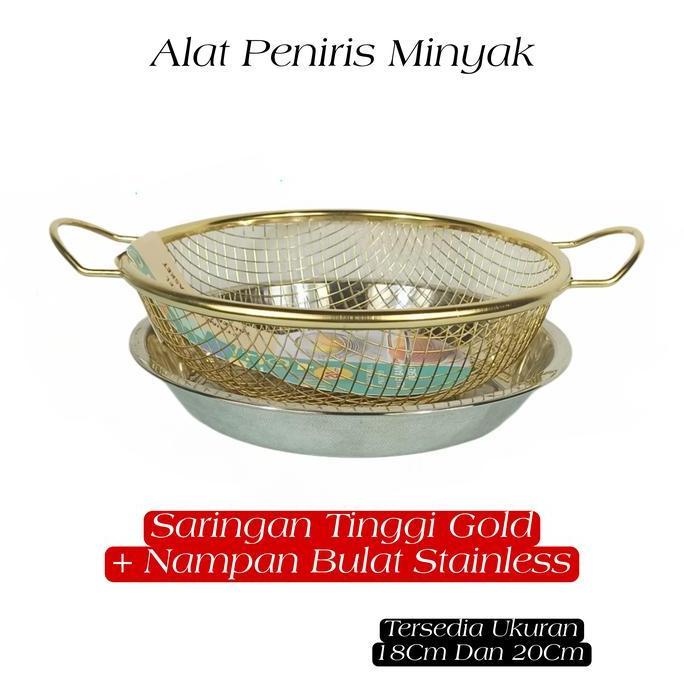 New- Keranjang Buah Estetik Warna Gold Kombinasi Nampan Stainless Saringan Peniris Elegan Sultan Tir
