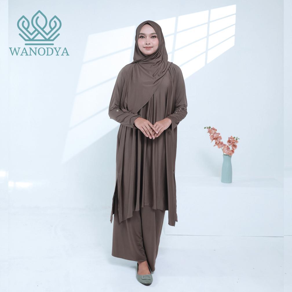 MURAH WANODYA - NUURA ONE SET JERSEY PREMIUM (3IN1 TUNIK, KULOT/ROK DAN HIJAB INSTANT)