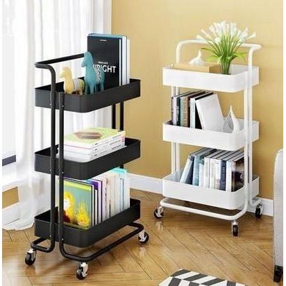 Rak roda susun 3 keranjang troli dapur kamar salon meja snack