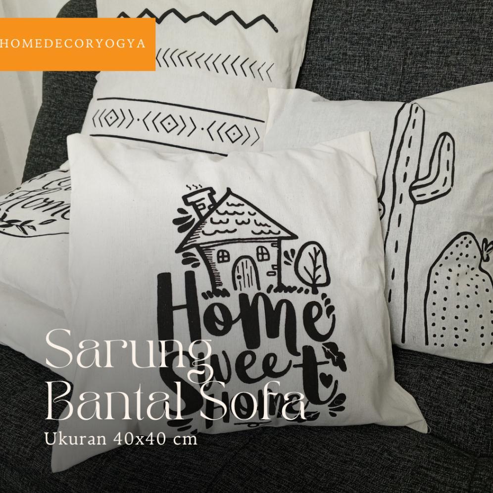Sarung Bantal Sofa Ukuran 40x40 Motif Cactus Murah Kain Blacu Berkwalitas Estetik