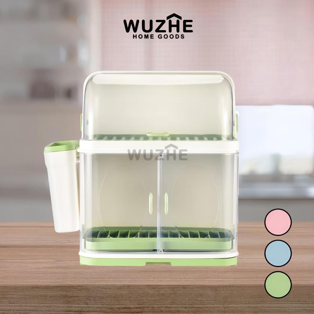 Wuzhe - Rak Piring Plastik Tertutup - Rak Pengering Piring Lipat - Rak Cuci Piring - Rak Mangkok