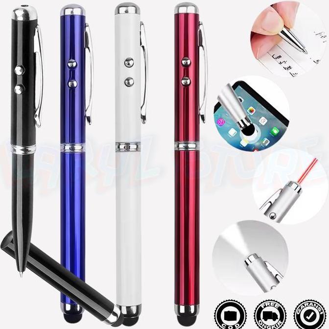 PYON Pulpen Paku Kecil 4 in 1 Pen Elegan Red Laser Pointer Stylus Sensitif Pad Senter Tinta Hitam Al