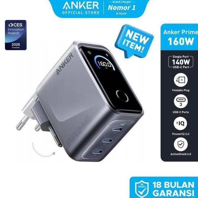 Anker Prime GaN Charger 160W 3 Port Compact USB Type C Smart Display and Touch Control 140W 27W 30W 