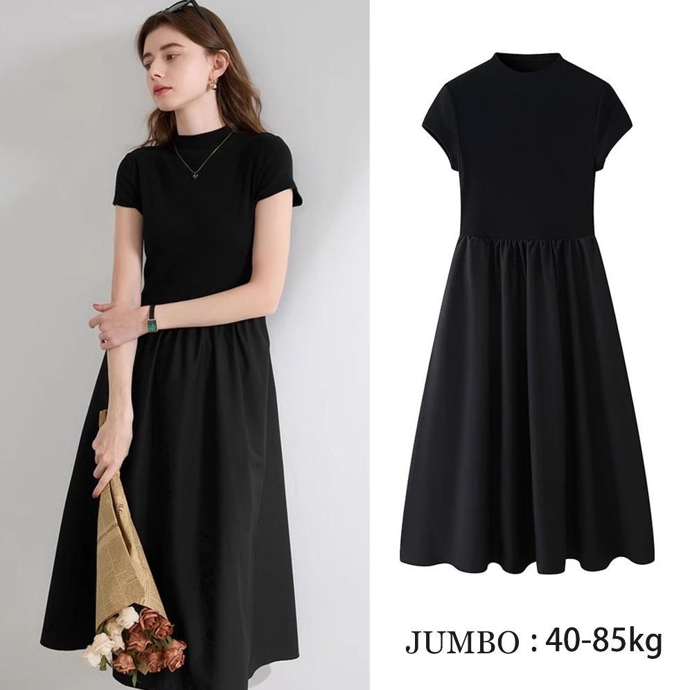 Official Gaun Hitam Bergaya Prancis/Dress Hitam Korean Style Long Jumbo 80Kg/Panjang Gaun Tinggi Gau