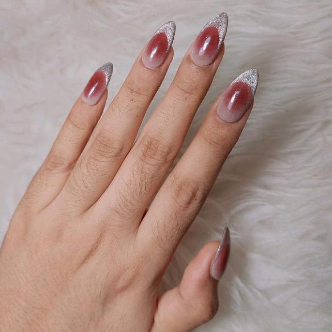 Press on nails/blushfrench cat eye nails/fake nails/kuku palsu wedding/kuku palsu/custom nail art/cu