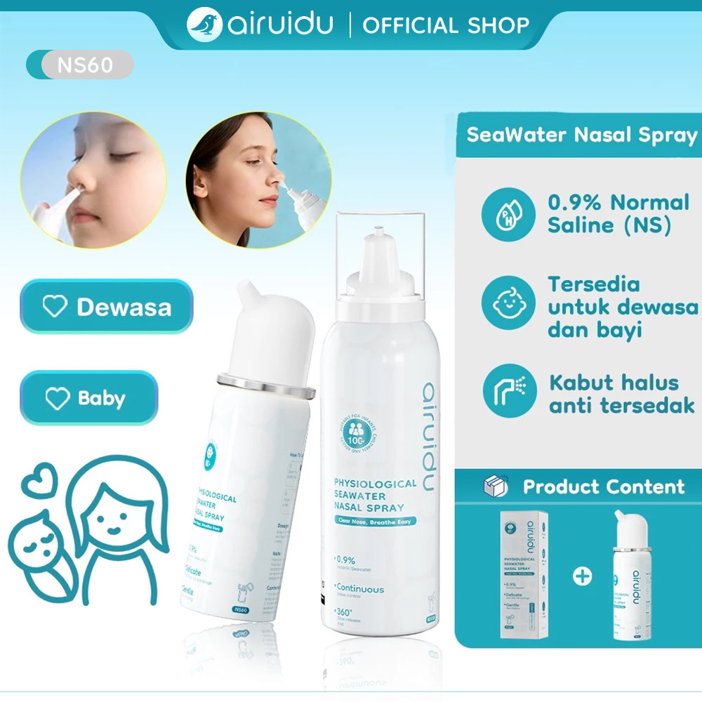 Airuidu Semprotan Hidung 60ml/100ml 100% Air Laut Murni Membersihkan Hidung Tersumbat Aman untuk Bay