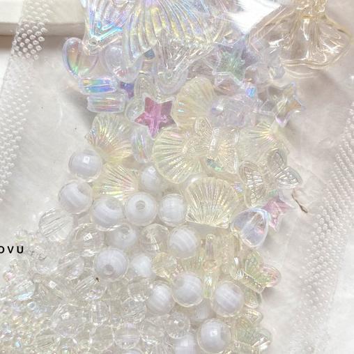 Manik Manik Aesthetic Kristal Mutiara Mix Pouch | Untuk Meronce Gelang Cincin Lucu
