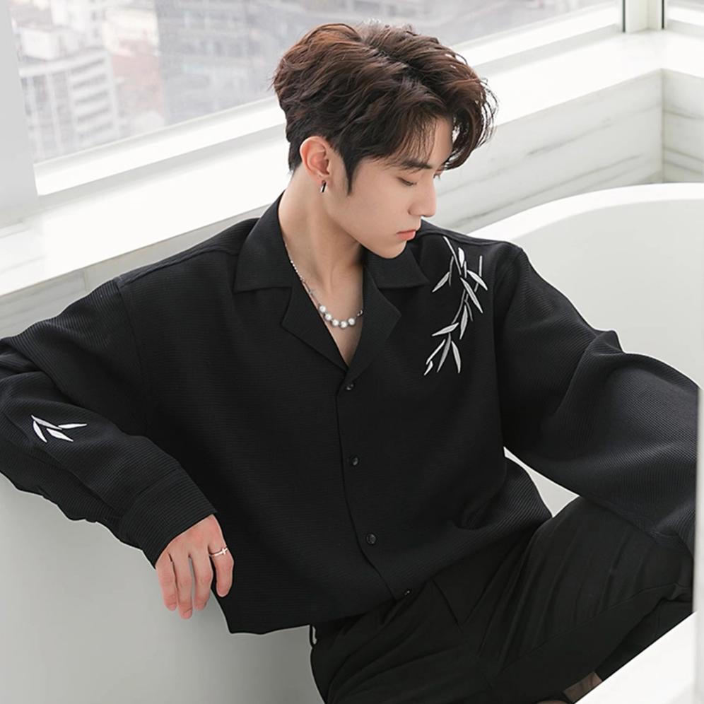 BEST DEALS kemeja korean style pria kemeja kasual pria baju kemeja cowok V Neck kemeja lengan panjan