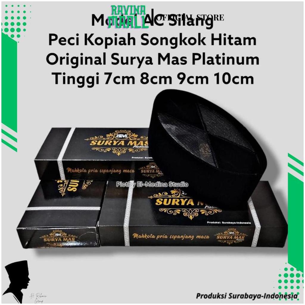 Peci Kopiah Hitam Polos AC Silang Merk Suryamas Platinum Tinggi 7cm 8cm 9cm 10cm HM Toha Bandung Son