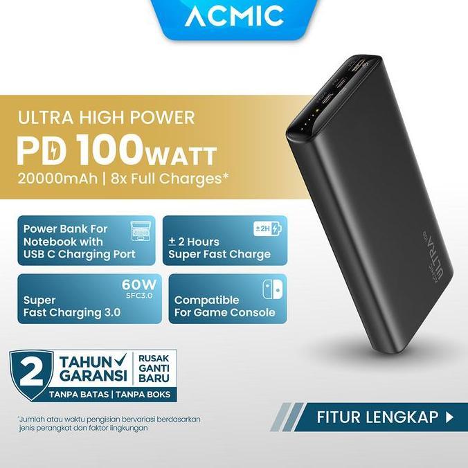 ACMIC ULTRA 20000mAh Powerbank 100W Type C Super Fast Charging Laptop