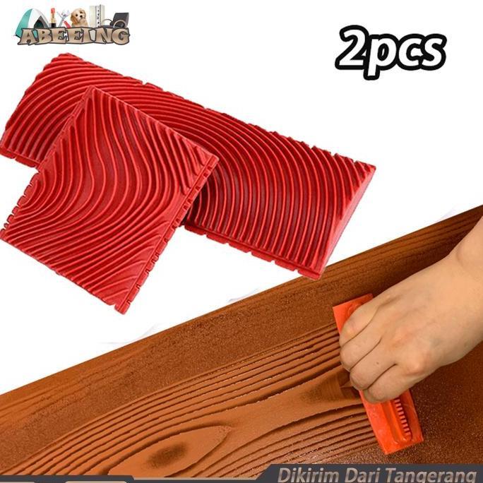 CIEN 2pcs Kuas Cat Motif Kayu Karet Dinding Efek Corak Kuas Corak Roll