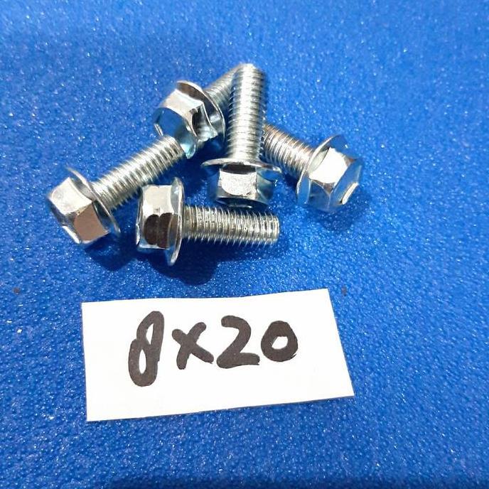 (Per 100 pcs) Baut Flange M8x20 / Flange Bolt 8x20 Baut Topi 8x20 Kunci 12 Panjang 2 cm