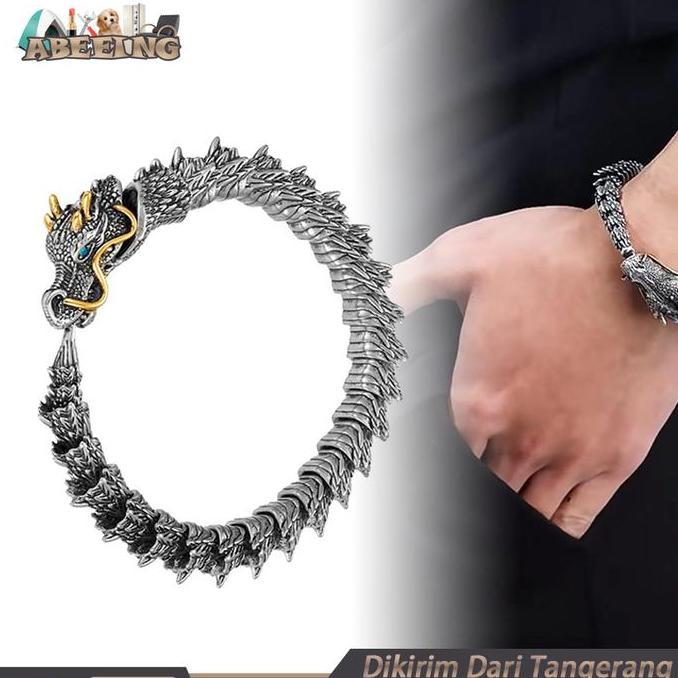 CIEN Gelang Rantai Pria Model Naga Silver Gelang Kepala Naga