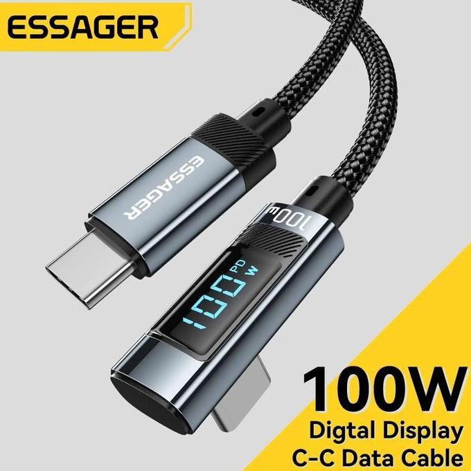 Essager Kabel Charger Data Type C To Type C Digital Display Nylon Braided Pd Fast Charging 100W 5A