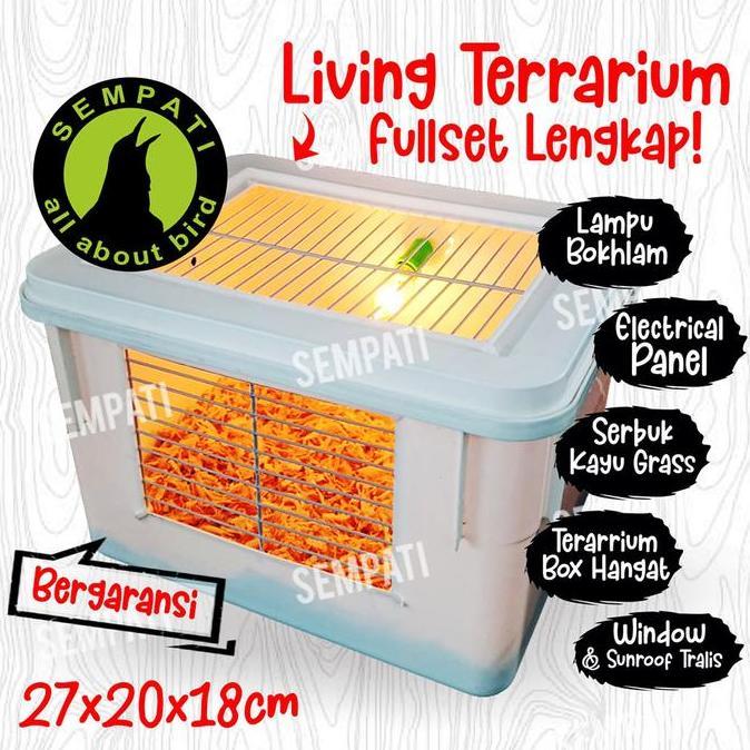 Box Burung Kotak Ternak Breeding Burung Parrot Lovebird Murai Kenari Terrarium Fullset Lampu Serbuk 