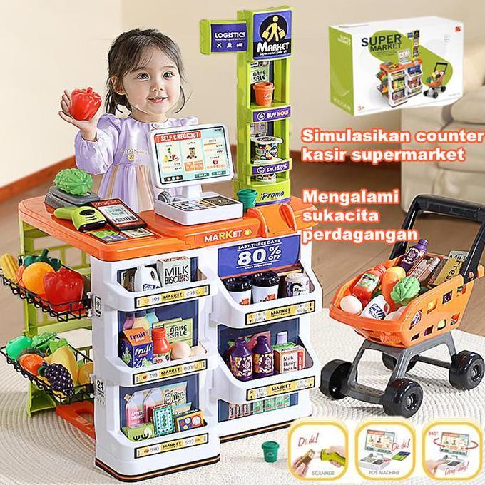 82CM MAINAN ANAK HOME SUPERMARKET SET JUALAN DAN BELANJA SUPERMARKET TROLLEY BELANJA SUPERMARKET