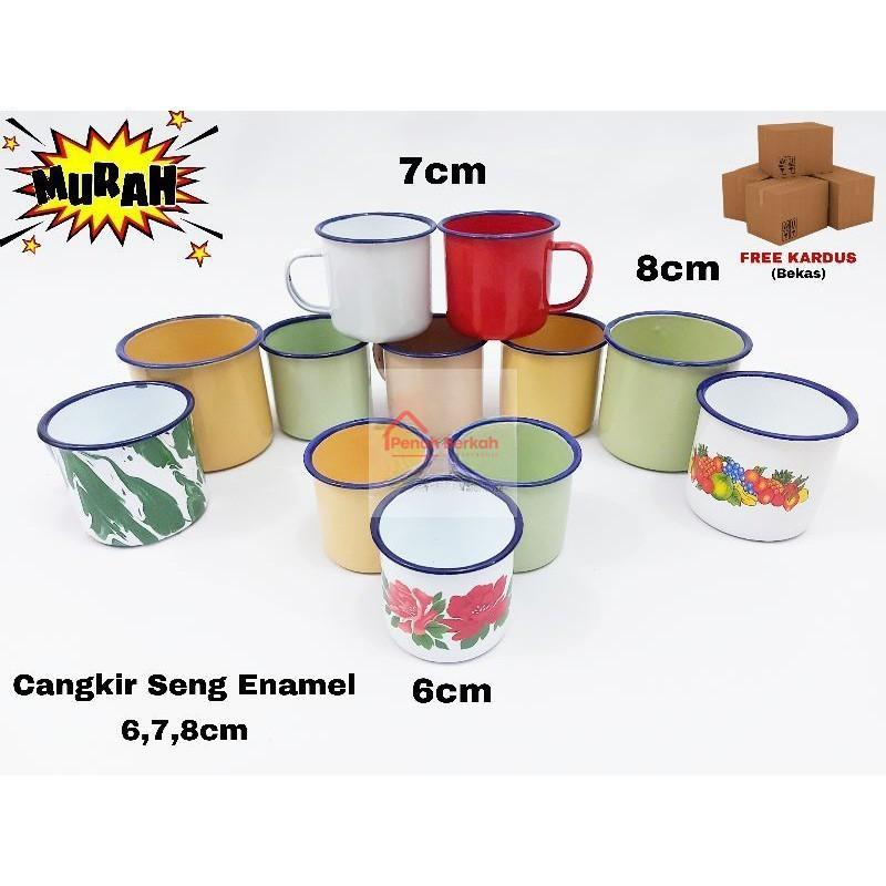 Cangkir Seng Enamel Jadul 6Cm 7Cm 8Cm Polos Bunga Blirik / Cangkir Jadul / Souvenir Cangkir