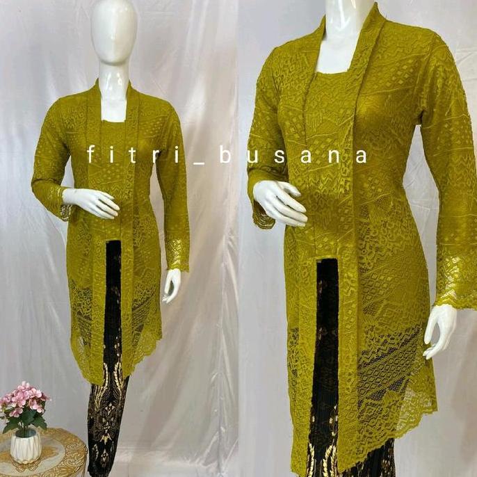 Kebaya Tunik Brokat Modern Kutubaru Panjang Model Busui Baju Wisuda Dan Kondangan Wanita Dewasa