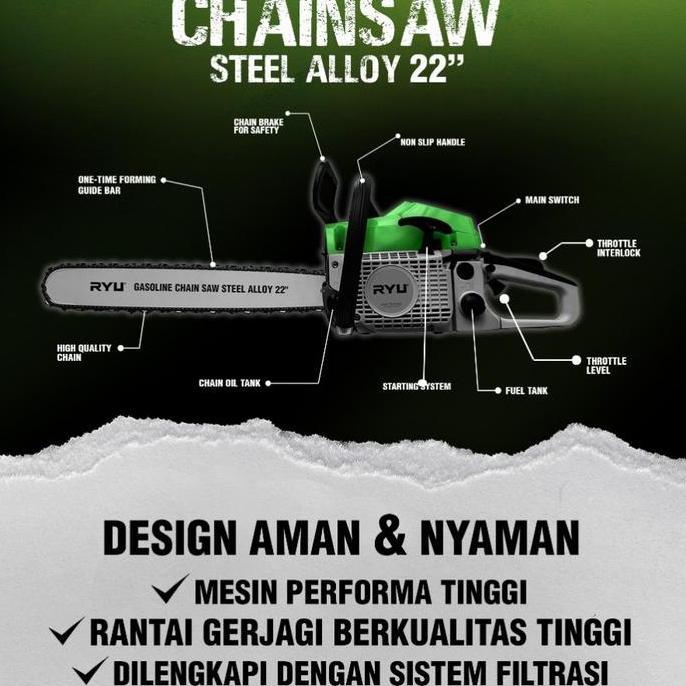 Terlaris Chainsaw Tekiro Ryu 22 Inch Senso Sinso Mesin Gergaji Kayu Pohon