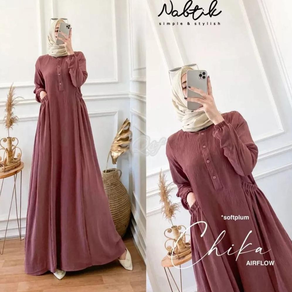 HOT SALE Dress Crinkle/Gamis chika Crinkle Premium/Gamis Polos Kekinian