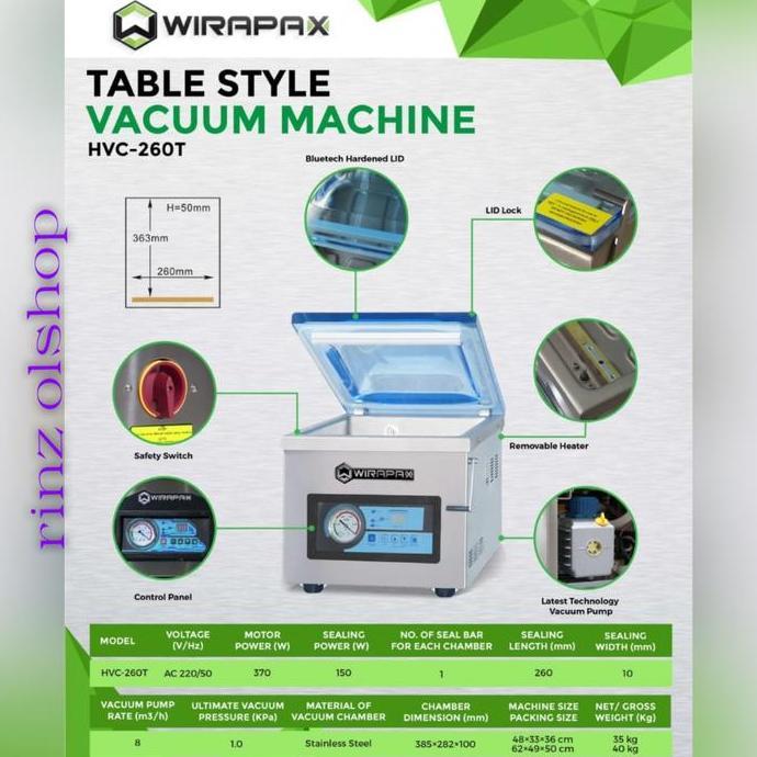 WIRAPAX HVC-260T HVC260T MESIN VACUM SELAER MAKANA