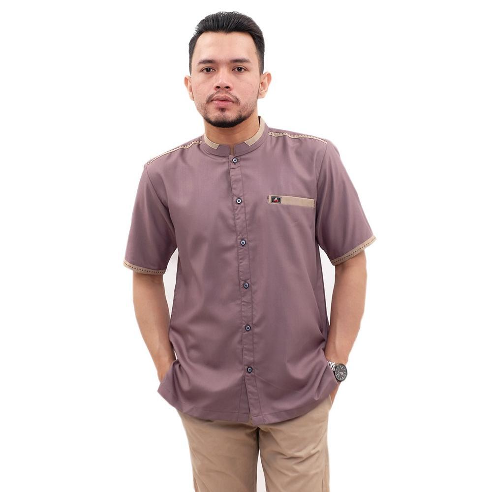 ANR Fadillah 03- Kemeja Koko Pakaian Muslim Pria Atasan Muslim  baju koko lengan pendek dusty purple