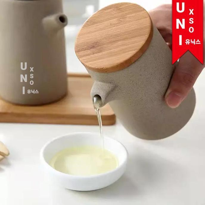 haryanticuan- Unixso Japanese Korean Cute Unique Pottery Spice Oil Jar Set Bamboo Wood | Tempat Bumb